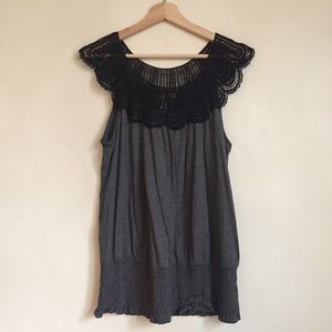NWT Anthropologie Ric Rac Lace Neck Top Gray